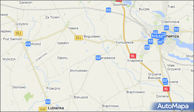 mapa Warszewice gmina Łubianka, Warszewice gmina Łubianka na mapie Targeo