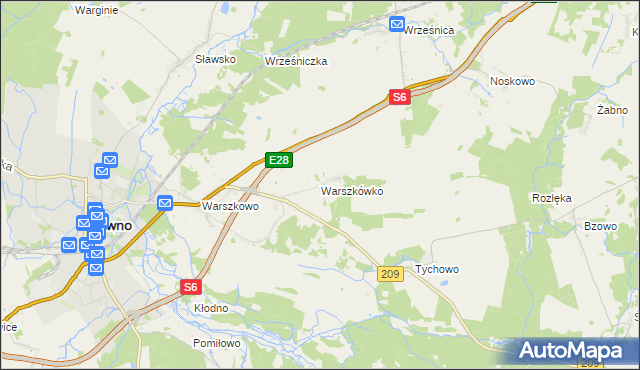 mapa Warszkówko, Warszkówko na mapie Targeo