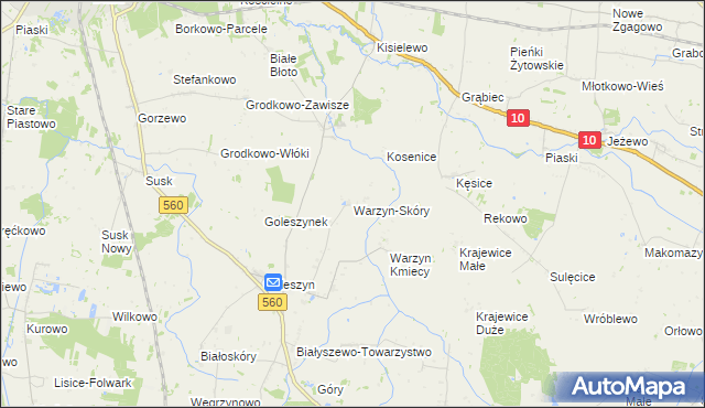 mapa Warzyn-Skóry, Warzyn-Skóry na mapie Targeo