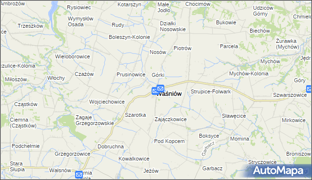 mapa Waśniów, Waśniów na mapie Targeo