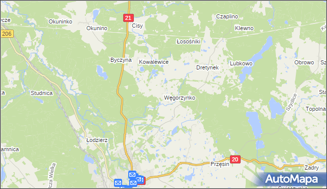 mapa Węgorzynko, Węgorzynko na mapie Targeo
