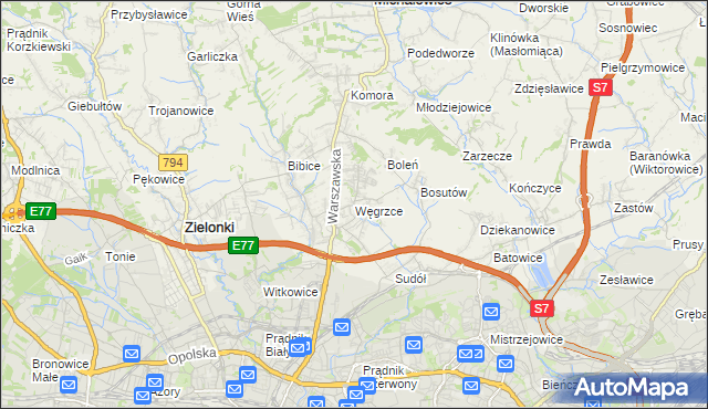 mapa Węgrzce gmina Zielonki, Węgrzce gmina Zielonki na mapie Targeo