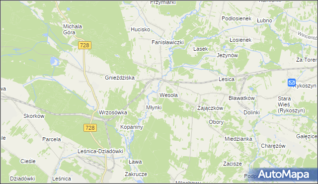 mapa Wesoła gmina Piekoszów, Wesoła gmina Piekoszów na mapie Targeo