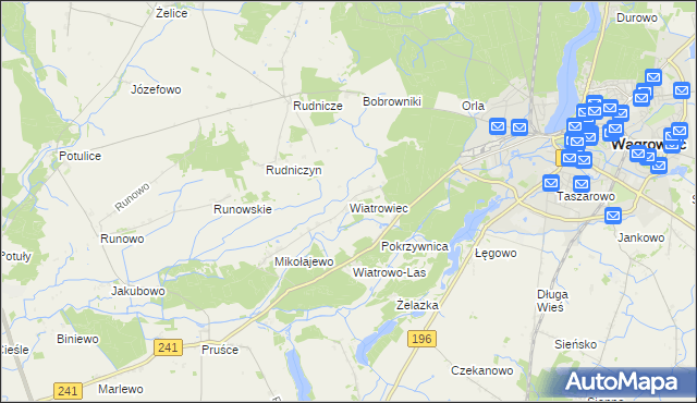 mapa Wiatrowiec gmina Wągrowiec, Wiatrowiec gmina Wągrowiec na mapie Targeo