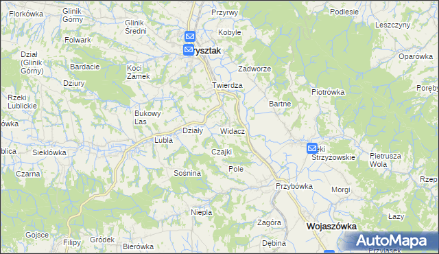 mapa Widacz gmina Frysztak, Widacz gmina Frysztak na mapie Targeo