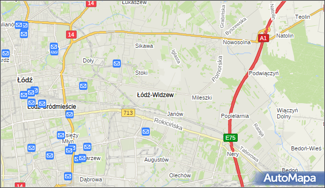 mapa Widzew, Widzew na mapie Targeo