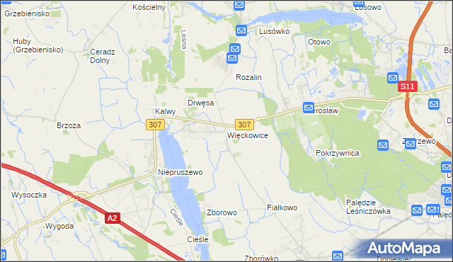 mapa Więckowice gmina Dopiewo, Więckowice gmina Dopiewo na mapie Targeo