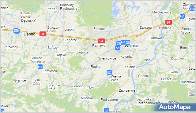 mapa Więckowice gmina Wojnicz, Więckowice gmina Wojnicz na mapie Targeo