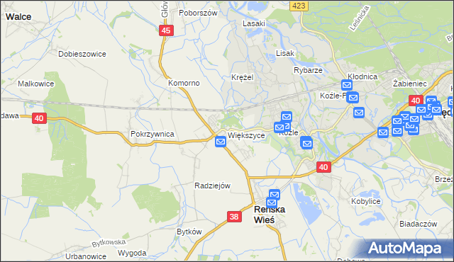 mapa Większyce, Większyce na mapie Targeo