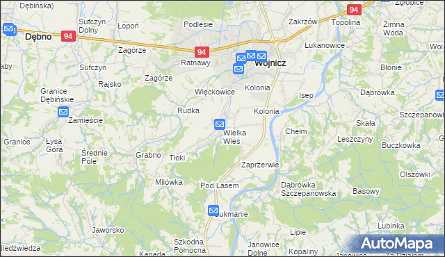 mapa Wielka Wieś gmina Wojnicz, Wielka Wieś gmina Wojnicz na mapie Targeo