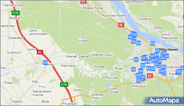mapa Wieniec-Zdrój, Wieniec-Zdrój na mapie Targeo