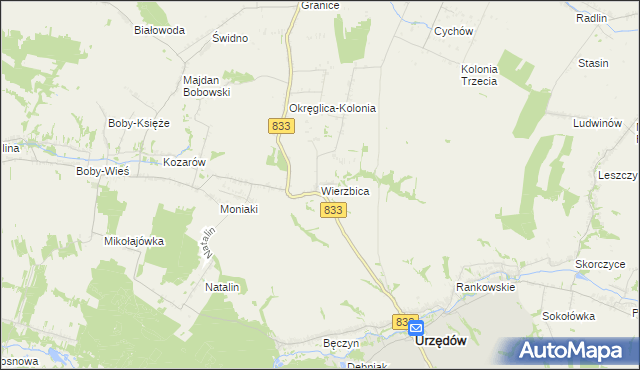 mapa Wierzbica gmina Urzędów, Wierzbica gmina Urzędów na mapie Targeo