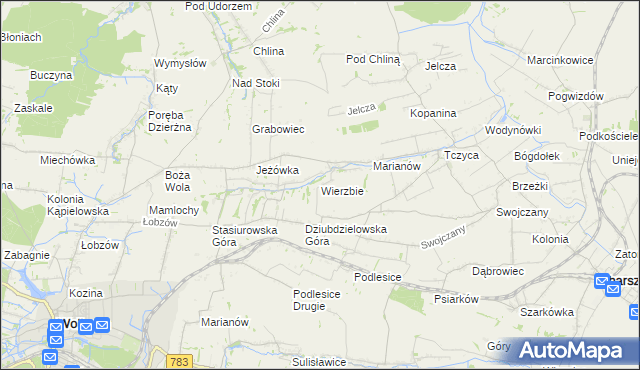 mapa Wierzbie gmina Charsznica, Wierzbie gmina Charsznica na mapie Targeo