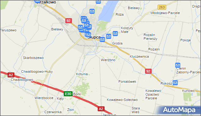 mapa Wierzbno gmina Słupca, Wierzbno gmina Słupca na mapie Targeo