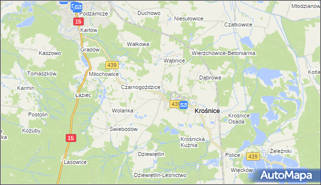 mapa Wierzchowice gmina Krośnice, Wierzchowice gmina Krośnice na mapie Targeo
