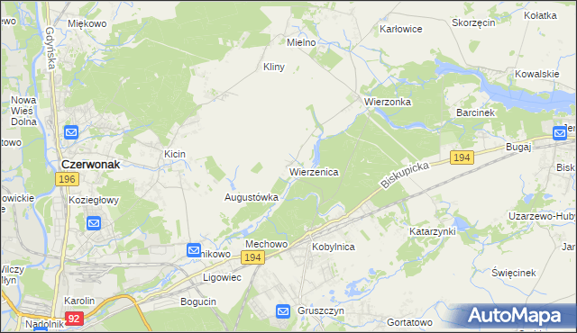 mapa Wierzenica, Wierzenica na mapie Targeo