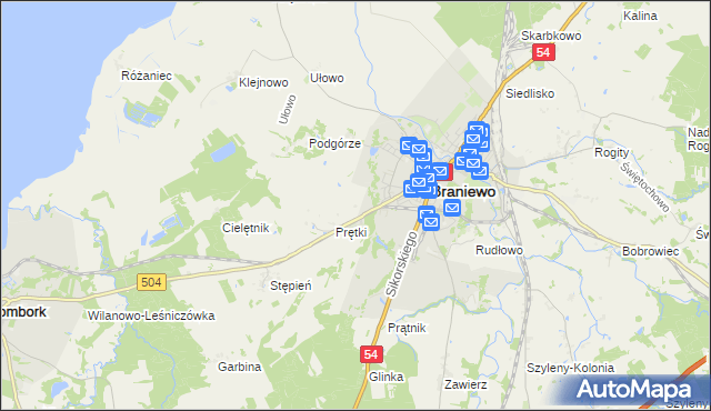 mapa Wikielec gmina Braniewo, Wikielec gmina Braniewo na mapie Targeo