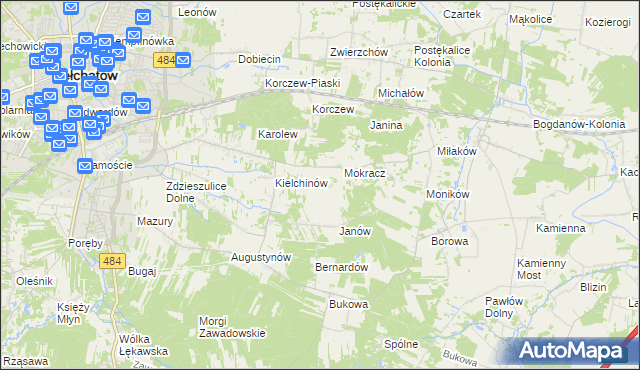 mapa Wiktorów gmina Bełchatów, Wiktorów gmina Bełchatów na mapie Targeo