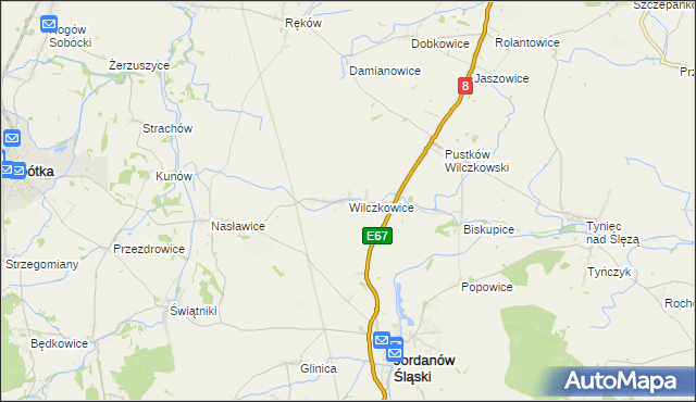 mapa Wilczkowice gmina Jordanów Śląski, Wilczkowice gmina Jordanów Śląski na mapie Targeo