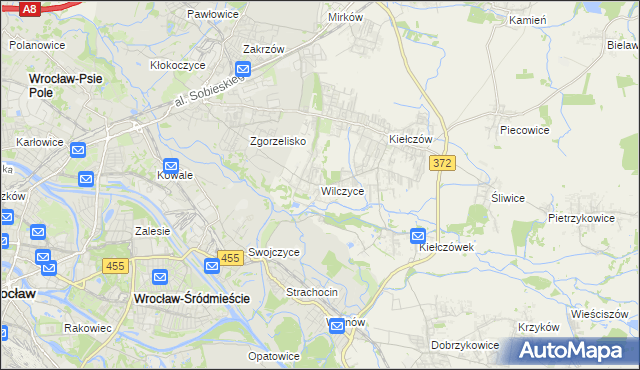 mapa Wilczyce gmina Długołęka, Wilczyce gmina Długołęka na mapie Targeo