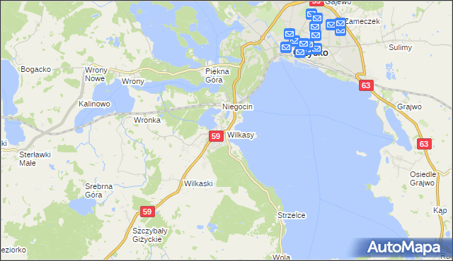 mapa Wilkasy gmina Giżycko, Wilkasy gmina Giżycko na mapie Targeo