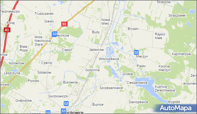 mapa Wilkoszewice, Wilkoszewice na mapie Targeo