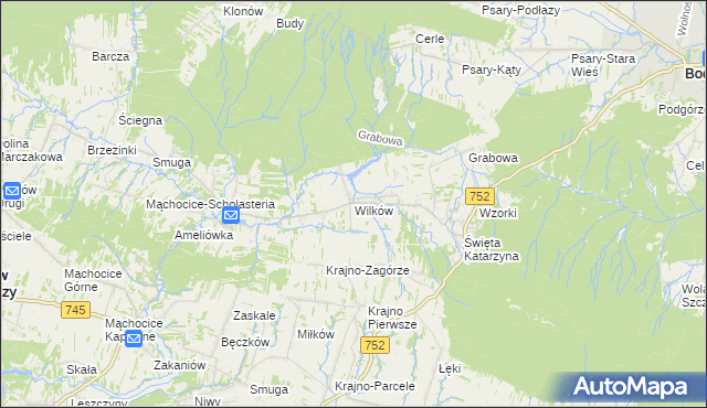 mapa Wilków gmina Bodzentyn, Wilków gmina Bodzentyn na mapie Targeo