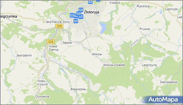 mapa Wilków gmina Złotoryja, Wilków gmina Złotoryja na mapie Targeo