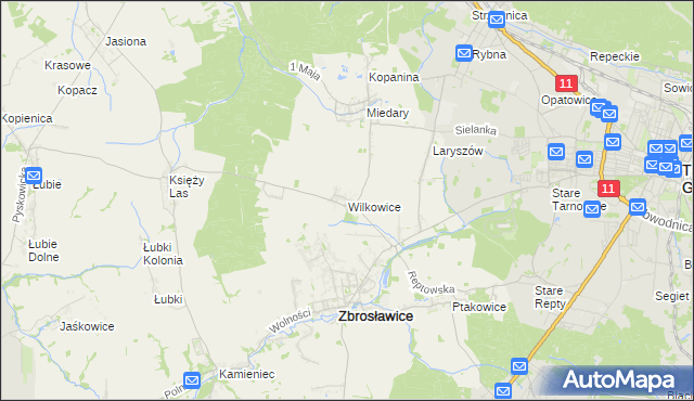 mapa Wilkowice gmina Zbrosławice, Wilkowice gmina Zbrosławice na mapie Targeo