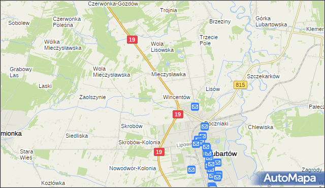 mapa Wincentów gmina Lubartów, Wincentów gmina Lubartów na mapie Targeo