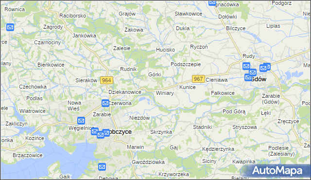 mapa Winiary gmina Gdów, Winiary gmina Gdów na mapie Targeo