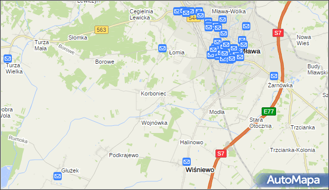 mapa Wiśniewko gmina Wiśniewo, Wiśniewko gmina Wiśniewo na mapie Targeo