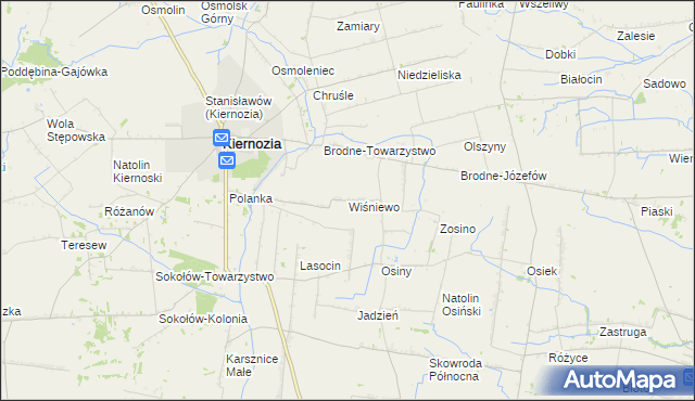 mapa Wiśniewo gmina Kiernozia, Wiśniewo gmina Kiernozia na mapie Targeo