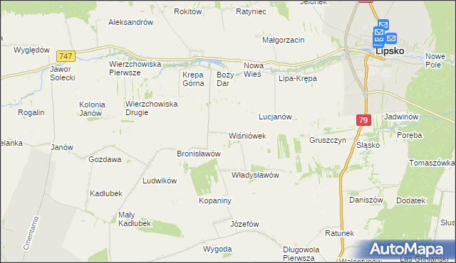 mapa Wiśniówek gmina Lipsko, Wiśniówek gmina Lipsko na mapie Targeo