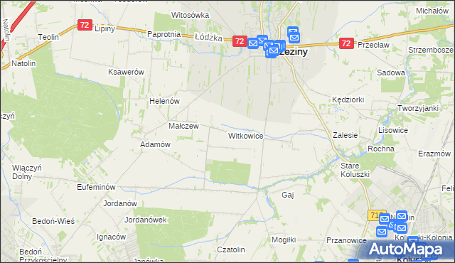 mapa Witkowice gmina Brzeziny, Witkowice gmina Brzeziny na mapie Targeo