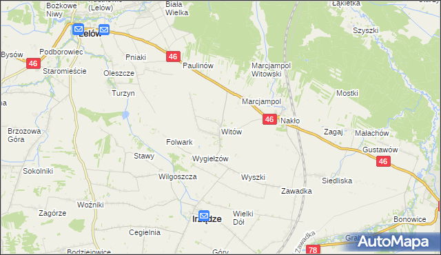 mapa Witów gmina Irządze, Witów gmina Irządze na mapie Targeo