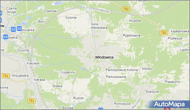 mapa Włodowice powiat zawierciański, Włodowice powiat zawierciański na mapie Targeo