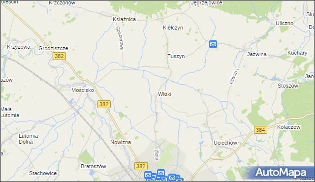 mapa Włóki gmina Dzierżoniów, Włóki gmina Dzierżoniów na mapie Targeo
