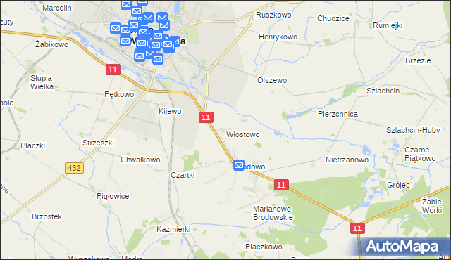 mapa Włostowo gmina Środa Wielkopolska, Włostowo gmina Środa Wielkopolska na mapie Targeo