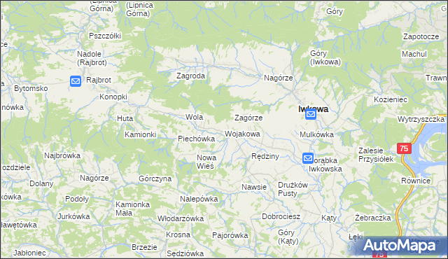 mapa Wojakowa, Wojakowa na mapie Targeo