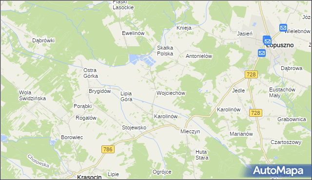 mapa Wojciechów gmina Krasocin, Wojciechów gmina Krasocin na mapie Targeo