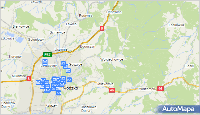 mapa Wojciechowice gmina Kłodzko, Wojciechowice gmina Kłodzko na mapie Targeo