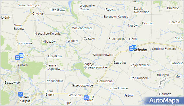mapa Wojciechowice gmina Waśniów, Wojciechowice gmina Waśniów na mapie Targeo