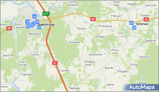 mapa Wojciechówka gmina Białobrzegi, Wojciechówka gmina Białobrzegi na mapie Targeo