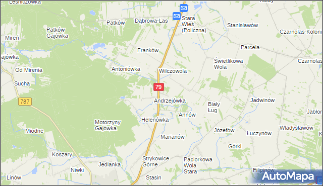 mapa Wojciechówka gmina Policzna, Wojciechówka gmina Policzna na mapie Targeo