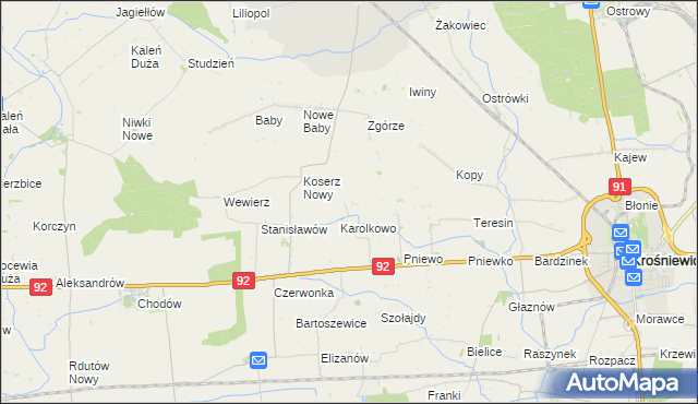 mapa Wojciechowo gmina Chodów, Wojciechowo gmina Chodów na mapie Targeo