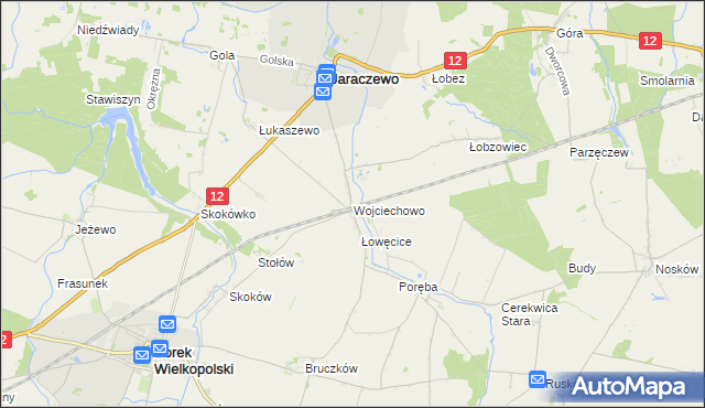 mapa Wojciechowo gmina Jaraczewo, Wojciechowo gmina Jaraczewo na mapie Targeo