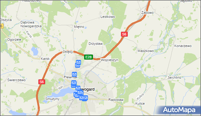 mapa Wojcieszyn gmina Nowogard, Wojcieszyn gmina Nowogard na mapie Targeo
