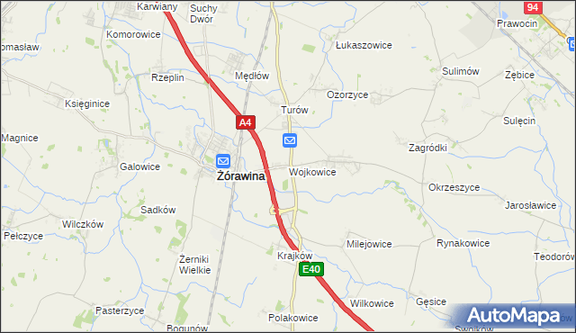 mapa Wojkowice gmina Żórawina, Wojkowice gmina Żórawina na mapie Targeo