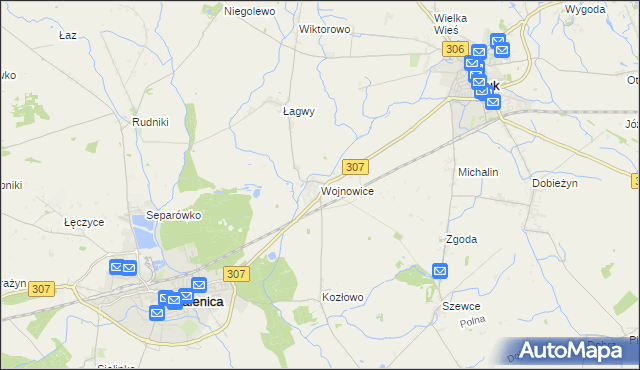 mapa Wojnowice gmina Opalenica, Wojnowice gmina Opalenica na mapie Targeo
